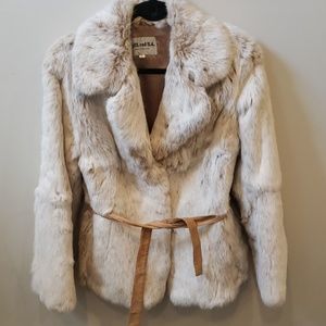 Split end LTD rabbit fur coat with tie belt size L
